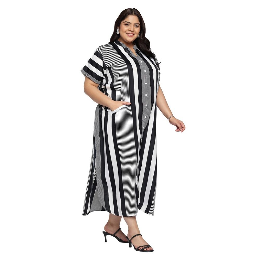 Gypsie Blu Women Button Down Plus Size Kaftan Dress Side Slit Maxi for Partywear - Picture 4 of 9